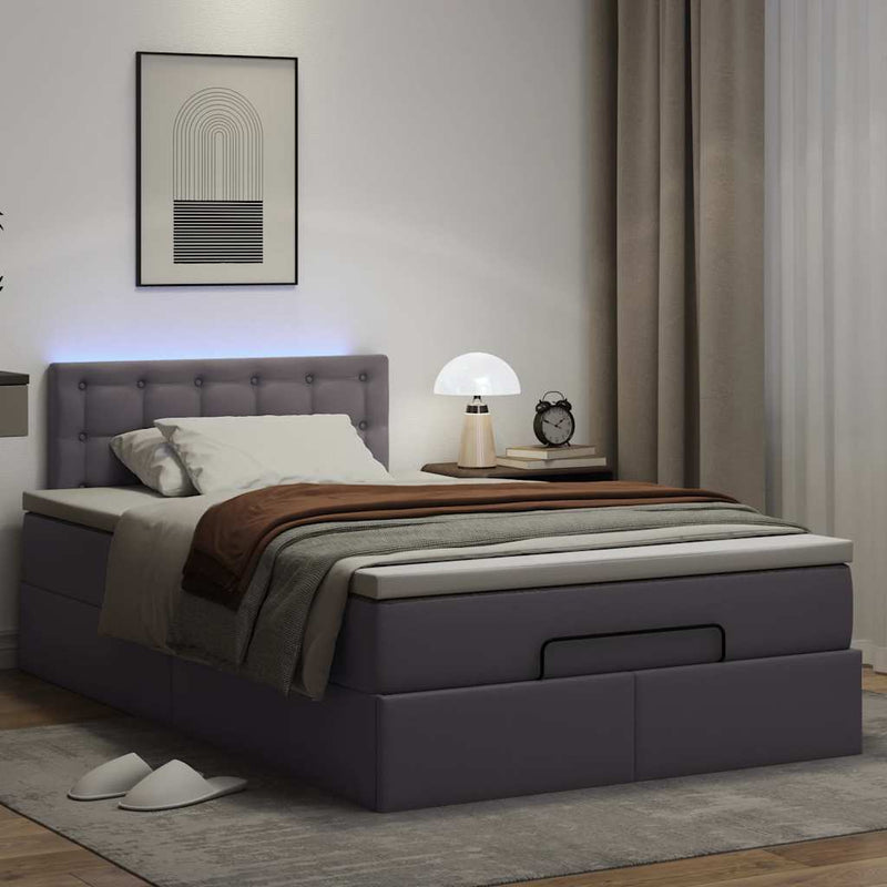 vidaXL szürke műbőr ottomán ágy matracokkal & LED-ek 120x190 cm