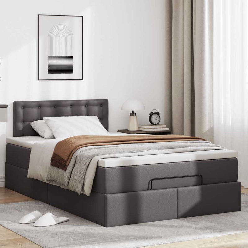 vidaXL szürke műbőr ottomán ágy matracokkal & LED-ek 120x190 cm