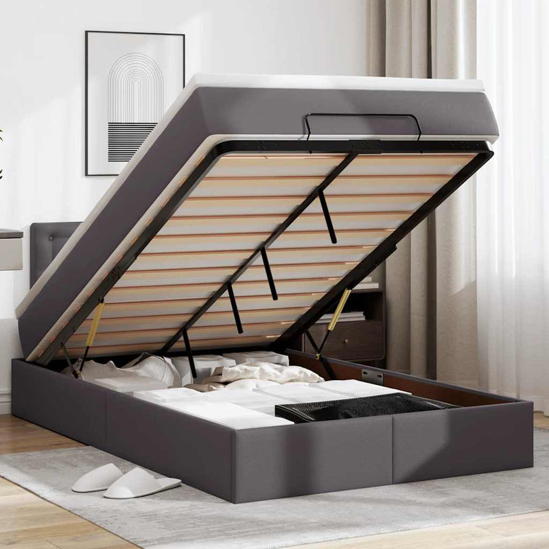 vidaXL szürke műbőr ottomán ágy matracokkal & LED-ek 120x190 cm