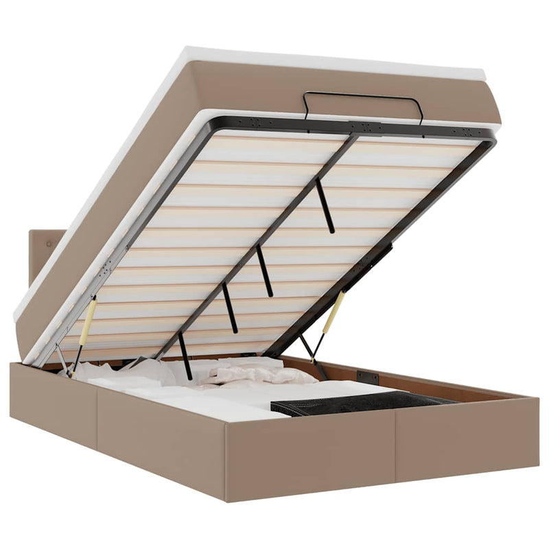 vidaXL cappuccino műbőr ottomán ágy matracokkal & LED-ek 120x190 cm