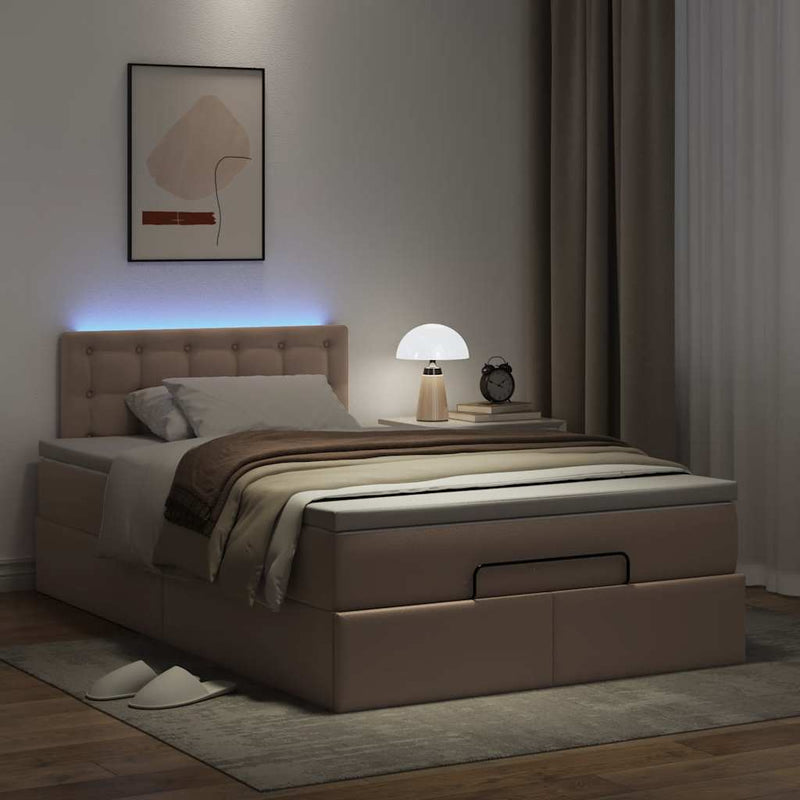 vidaXL cappuccino műbőr ottomán ágy matracokkal & LED-ek 120x190 cm