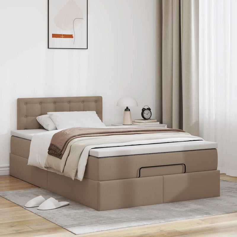 vidaXL cappuccino műbőr ottomán ágy matracokkal & LED-ek 120x190 cm