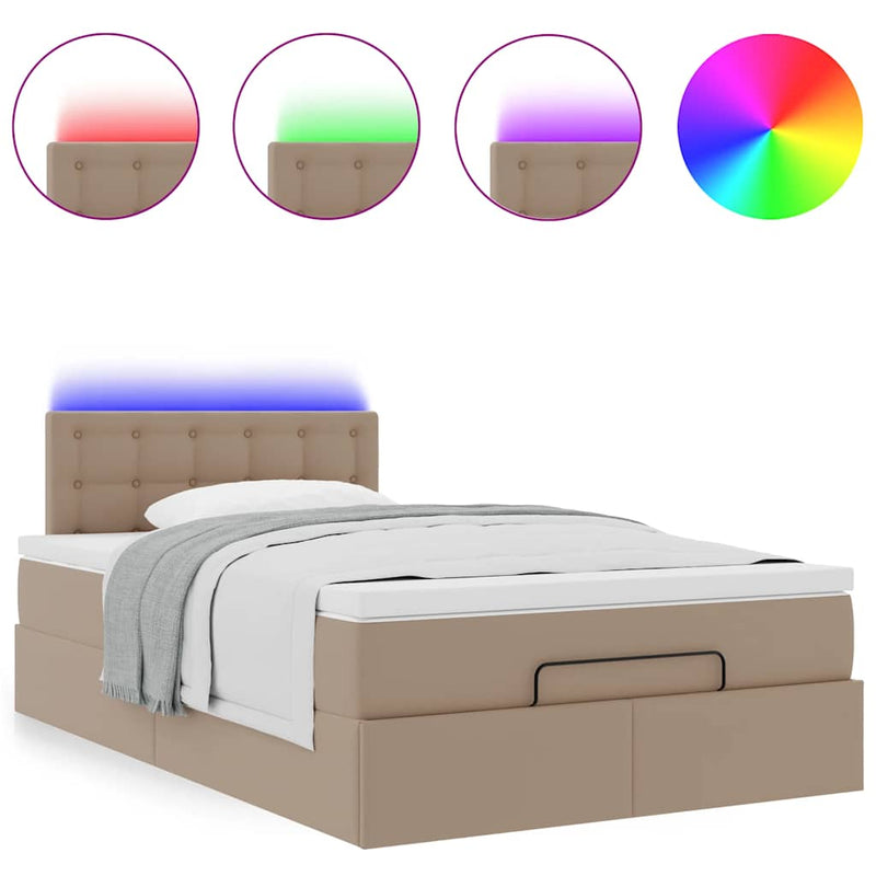 vidaXL cappuccino műbőr ottomán ágy matracokkal & LED-ek 120x190 cm