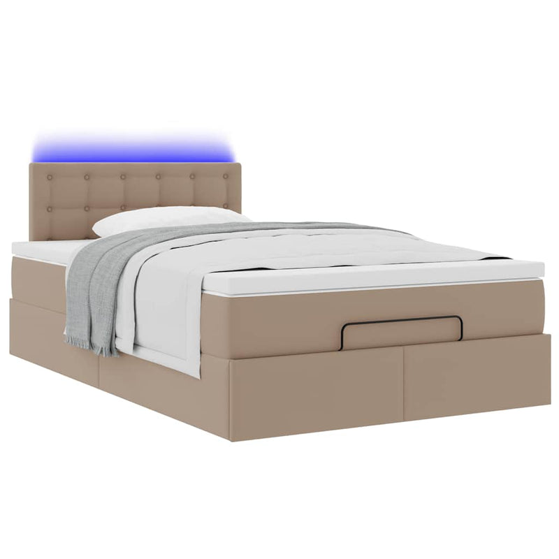 vidaXL cappuccino műbőr ottomán ágy matracokkal & LED-ek 120x190 cm
