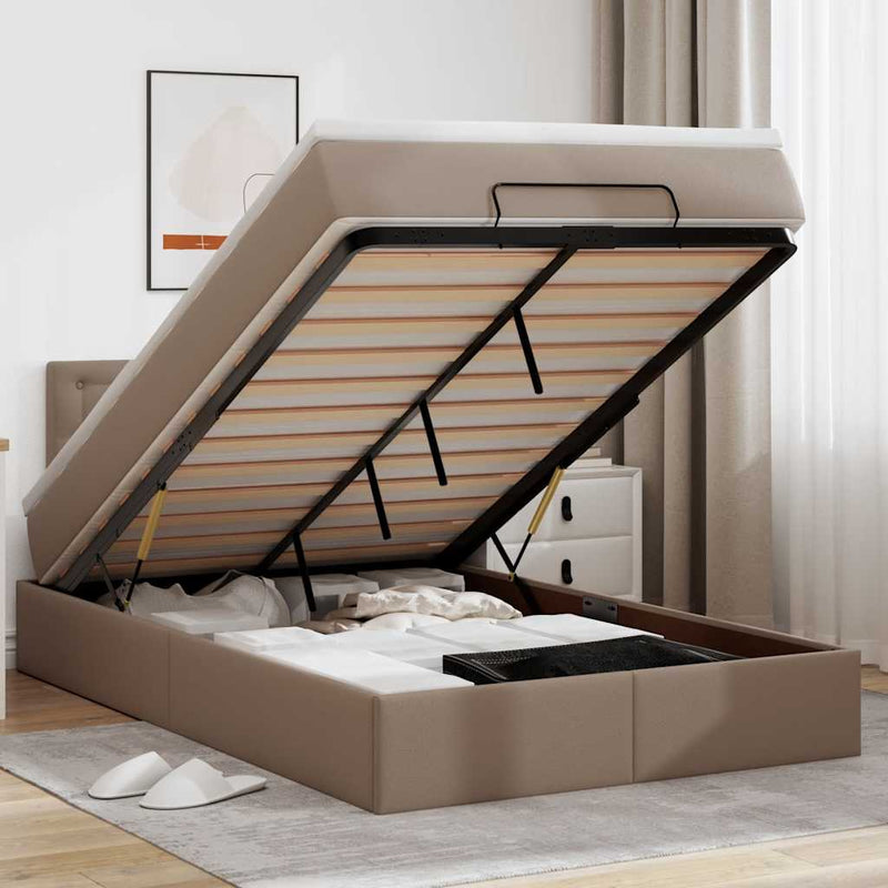 vidaXL cappuccino műbőr ottomán ágy matracokkal & LED-ek 120x190 cm