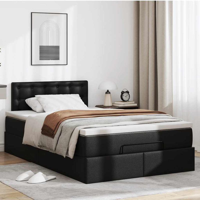 vidaXL Ottomán ágykeret matraccal Fekete 120x200cm műbőrrel