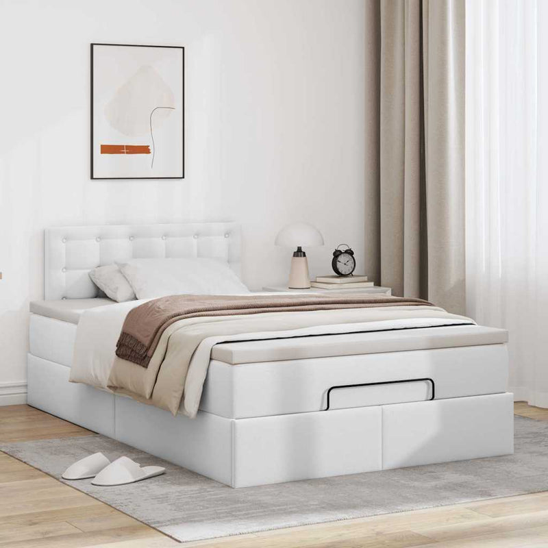 vidaXL Ottomán ágykeret matraccal tiszta fehér 120x200cm műbőrrel