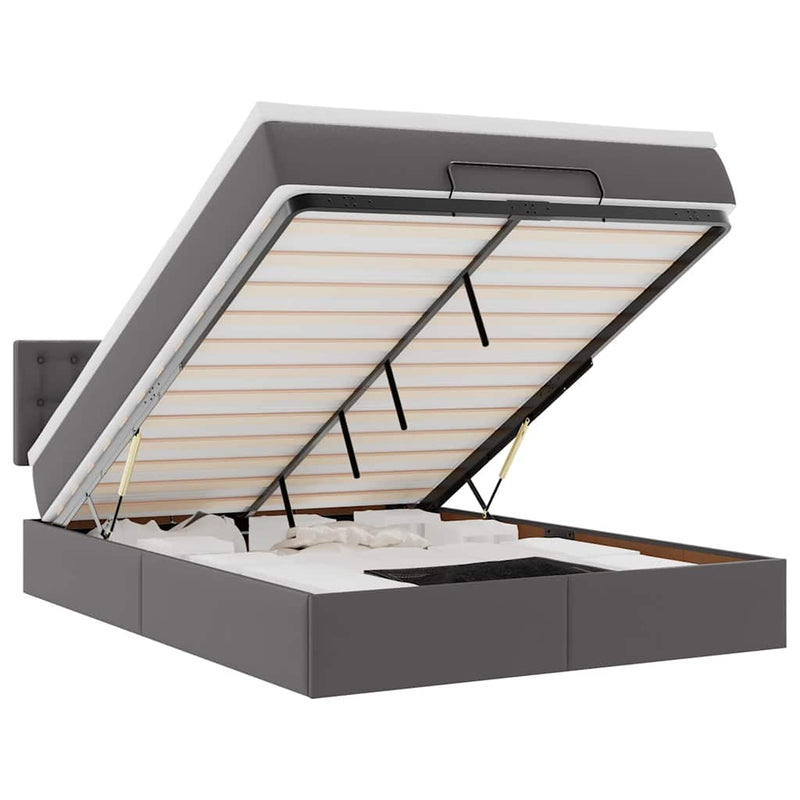 vidaXL szürke műbőr ottomán ágy matracokkal & LED-ek 140x190cm