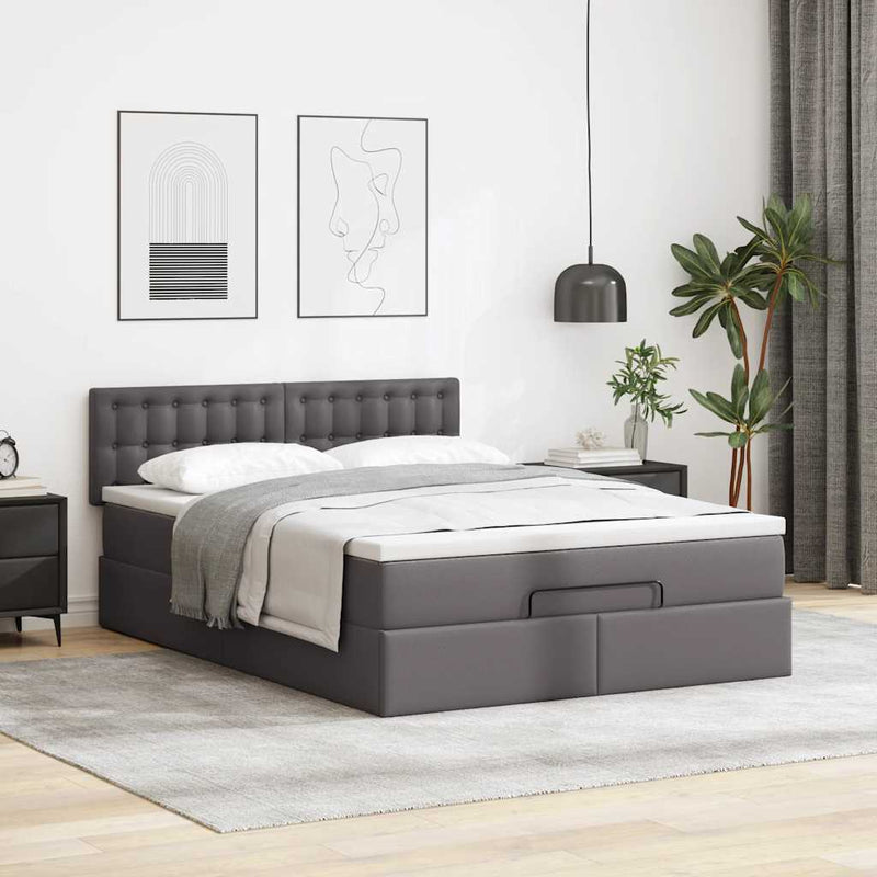 vidaXL szürke műbőr ottomán ágy matracokkal & LED-ek 140x190cm