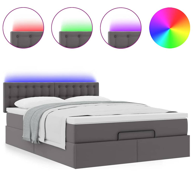 vidaXL szürke műbőr ottomán ágy matracokkal & LED-ek 140x190cm