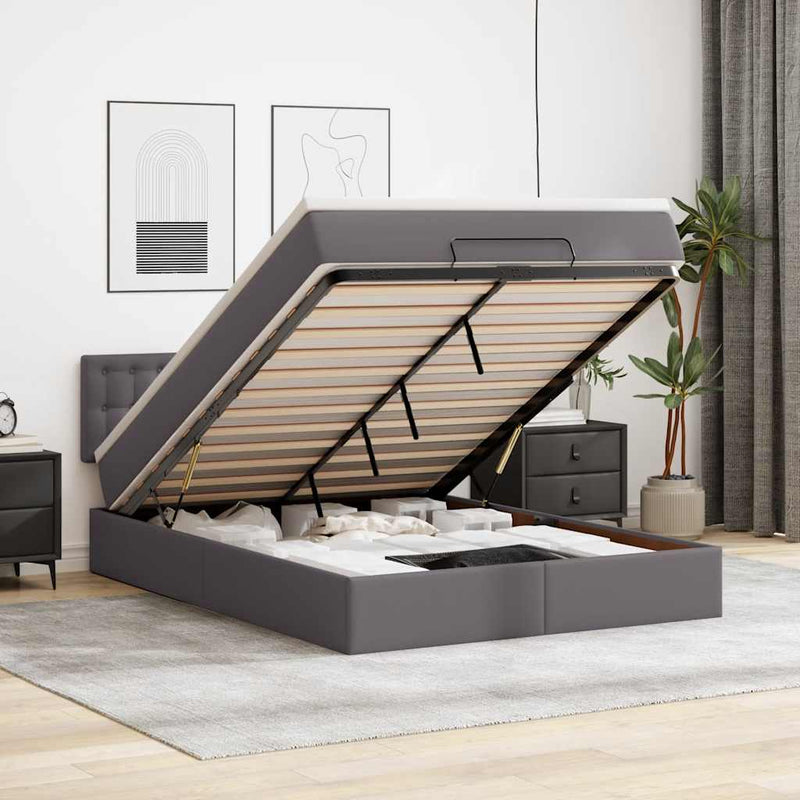 vidaXL szürke műbőr ottomán ágy matracokkal & LED-ek 140x190cm