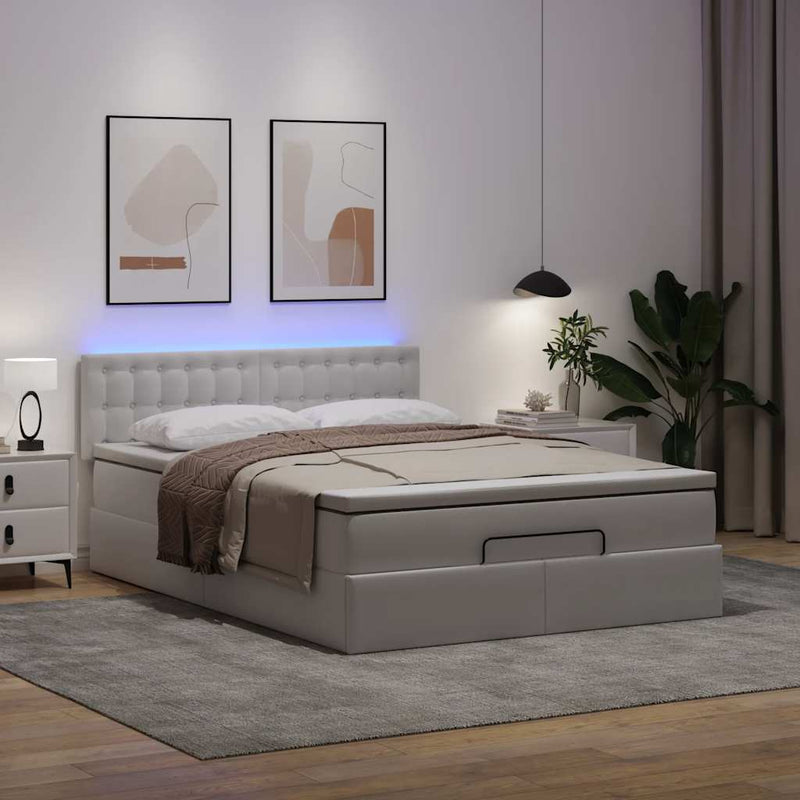 vidaXL tiszta fehér műbőr ottomán ágy matracokkal & LED-ek 140x200cm