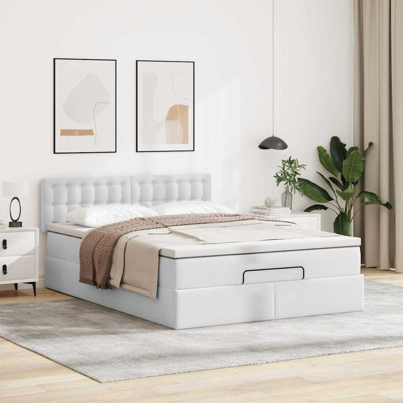 vidaXL tiszta fehér műbőr ottomán ágy matracokkal & LED-ek 140x200cm