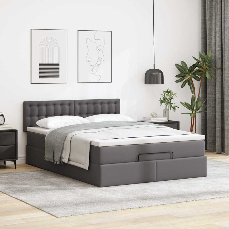 vidaXL szürke műbőr ottomán ágy matracokkal & LED-ek 140x200cm