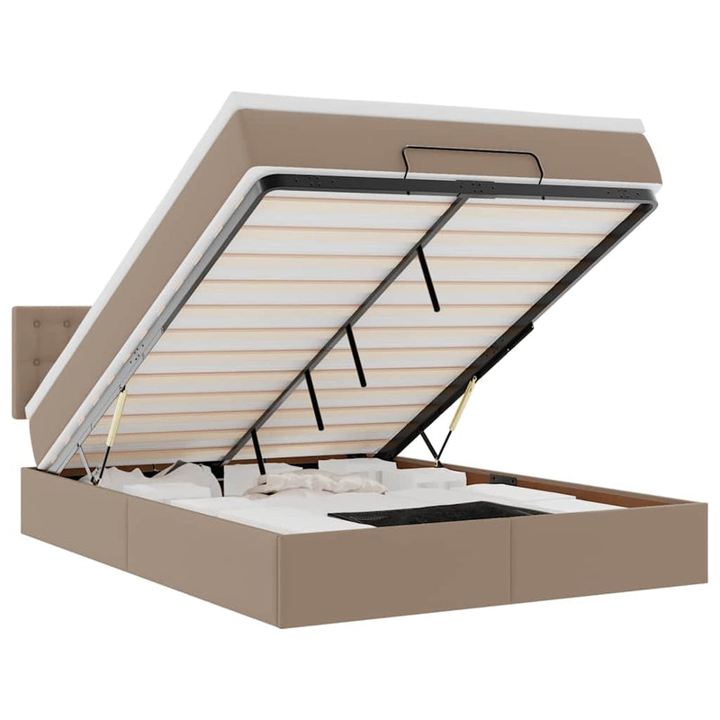 vidaXL cappuccino műbőr ottomán ágy matracokkal & LED-ek 140x200cm