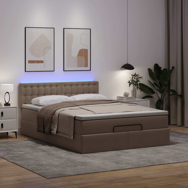 vidaXL cappuccino műbőr ottomán ágy matracokkal & LED-ek 140x200cm