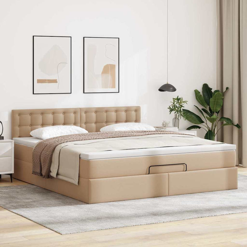 vidaXL cappuccino műbőr ottomán ágy matracokkal & LED-ek 140x200cm