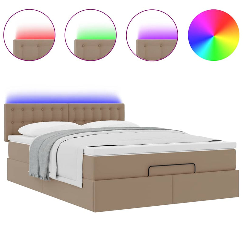 vidaXL cappuccino műbőr ottomán ágy matracokkal & LED-ek 140x200cm