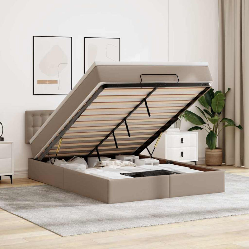 vidaXL cappuccino műbőr ottomán ágy matracokkal & LED-ek 140x200cm
