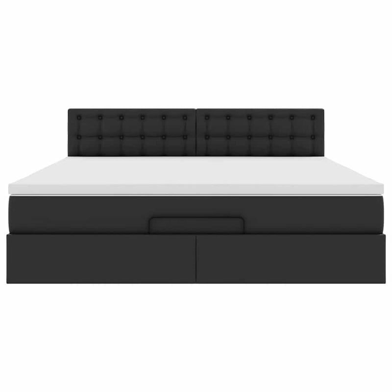 vidaXL fekete műbőr ottomán ágy matracokkal & LED-ek 160x200cm