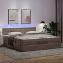 vidaXL cappuccino műbőr ottomán ágy matracokkal & LED-ek 160x200cm