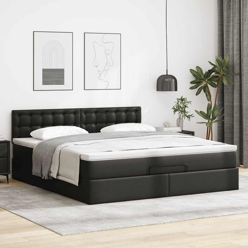 vidaXL fekete műbőr ottomán ágy matracokkal & LED-ek 180x200cm