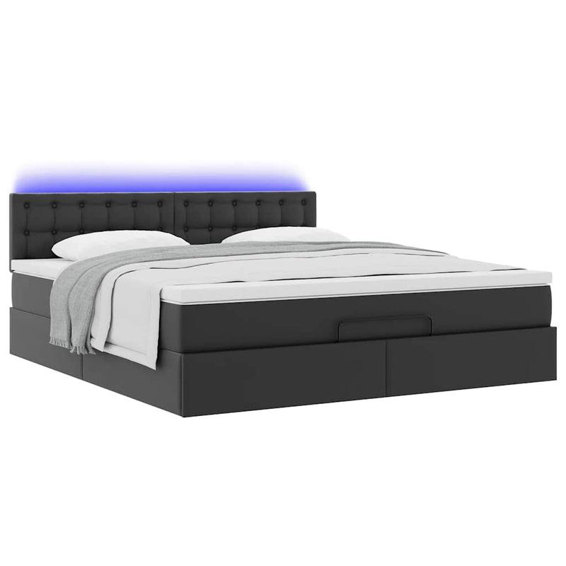 vidaXL fekete műbőr ottomán ágy matracokkal & LED-ek 180x200cm