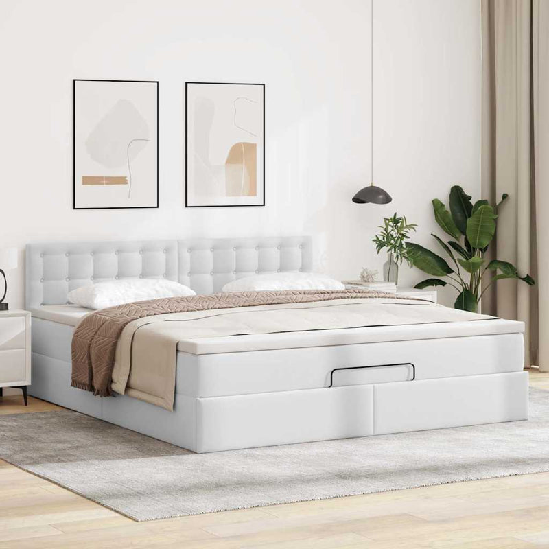 vidaXL tiszta fehér műbőr ottomán ágy matracokkal & LED-ek 180x200cm