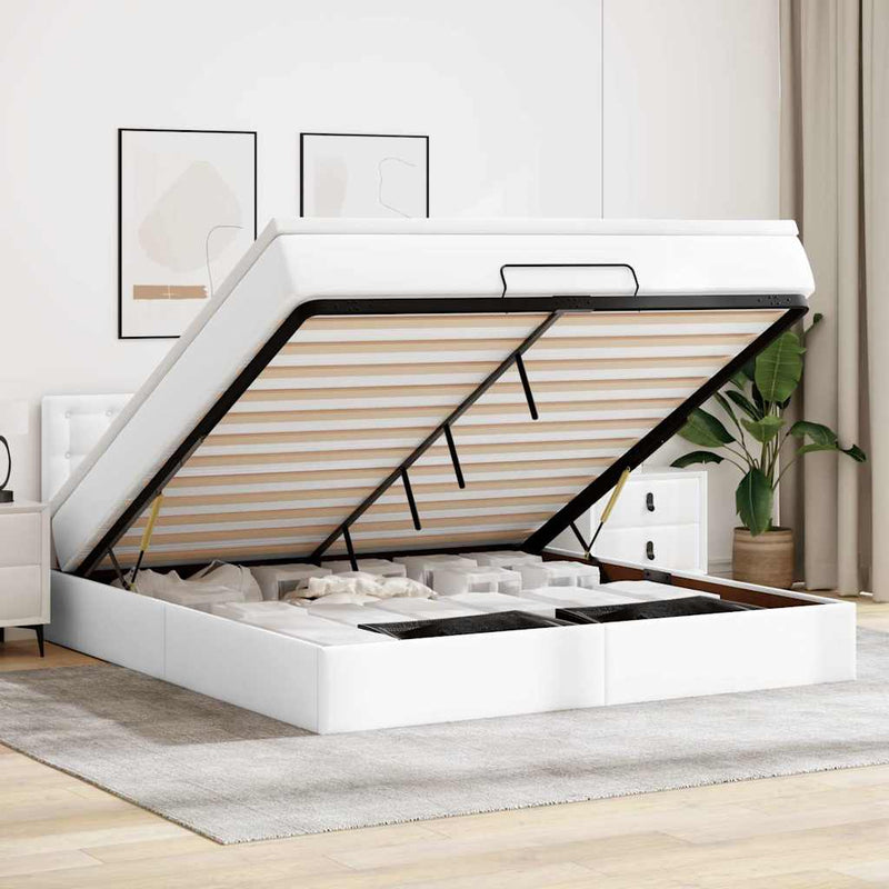 vidaXL tiszta fehér műbőr ottomán ágy matracokkal & LED-ek 180x200cm