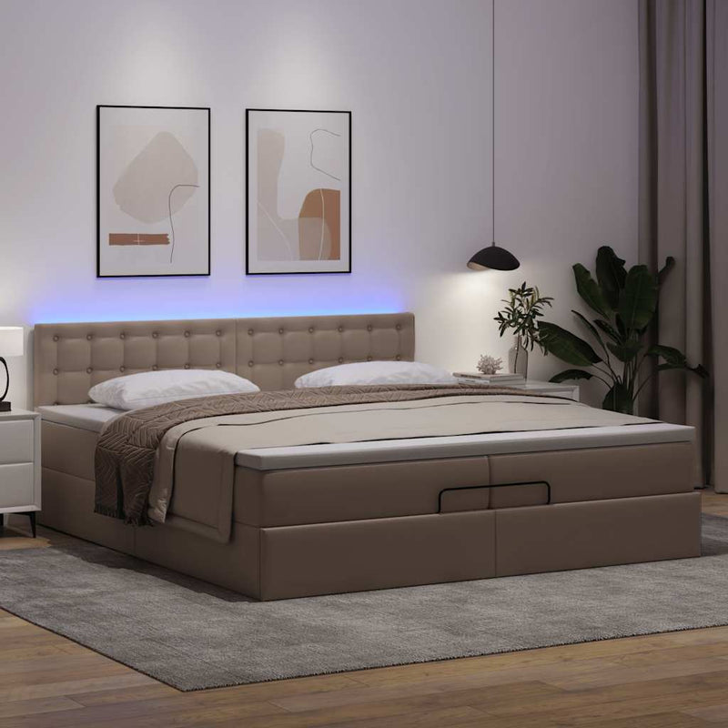 vidaXL Ottomán ágykeret matraccal cappuccino 200x200cm műbőrrel