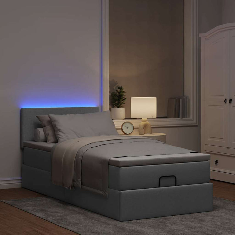 vidaXL világosszürke szövet ottomán ágy matraccal & LED-ek 80x200cm
