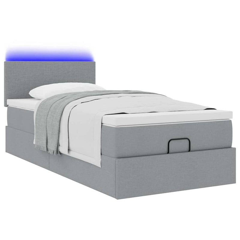 vidaXL világosszürke szövet ottomán ágy matraccal & LED-ek 80x200cm