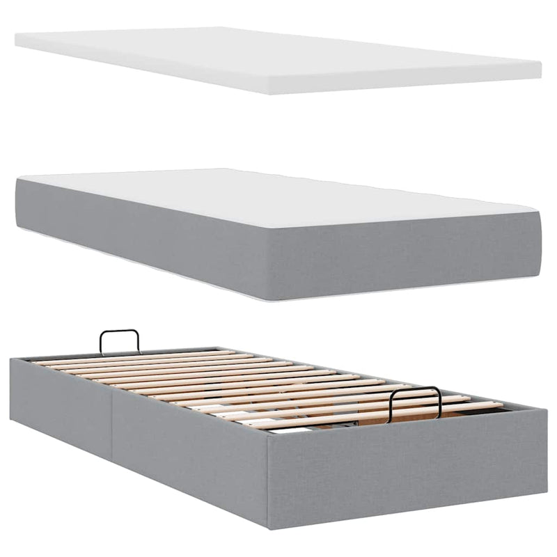 vidaXL világosszürke szövet ottomán ágy matraccal & LED-ek 80x200cm
