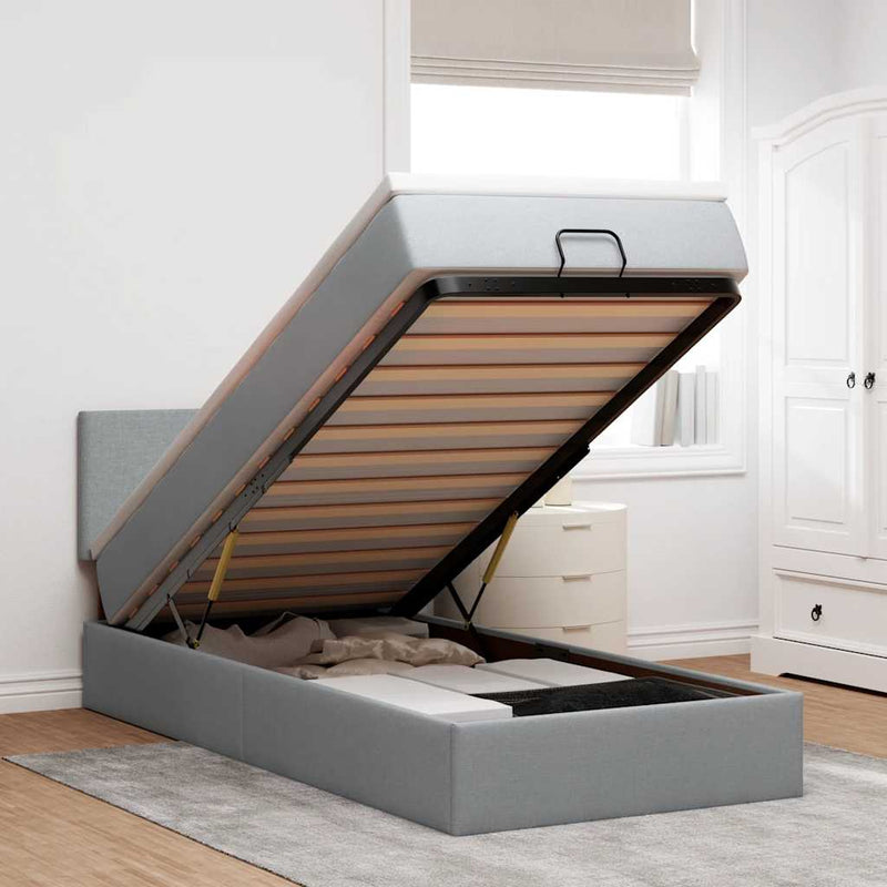 vidaXL világosszürke szövet ottomán ágy matraccal & LED-ek 80x200cm