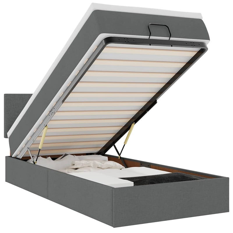 vidaXL sötétszürke szövet ottomán ágy matraccal & LED-ek 80x200cm