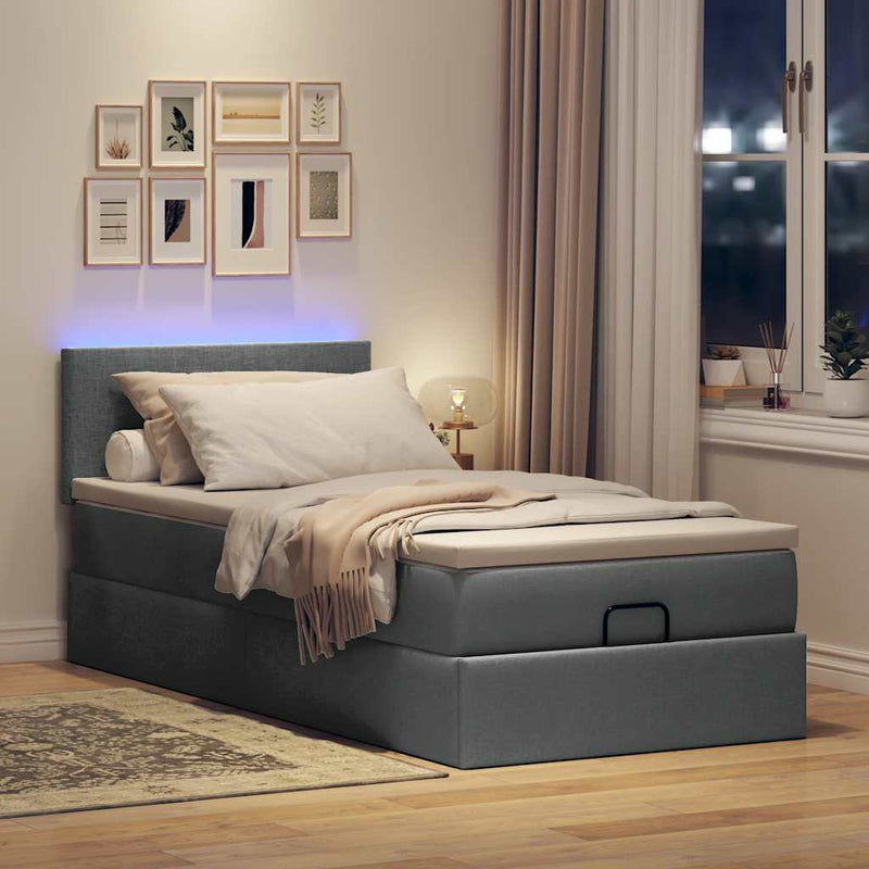 vidaXL sötétszürke szövet ottomán ágy matraccal & LED-ek 80x200cm