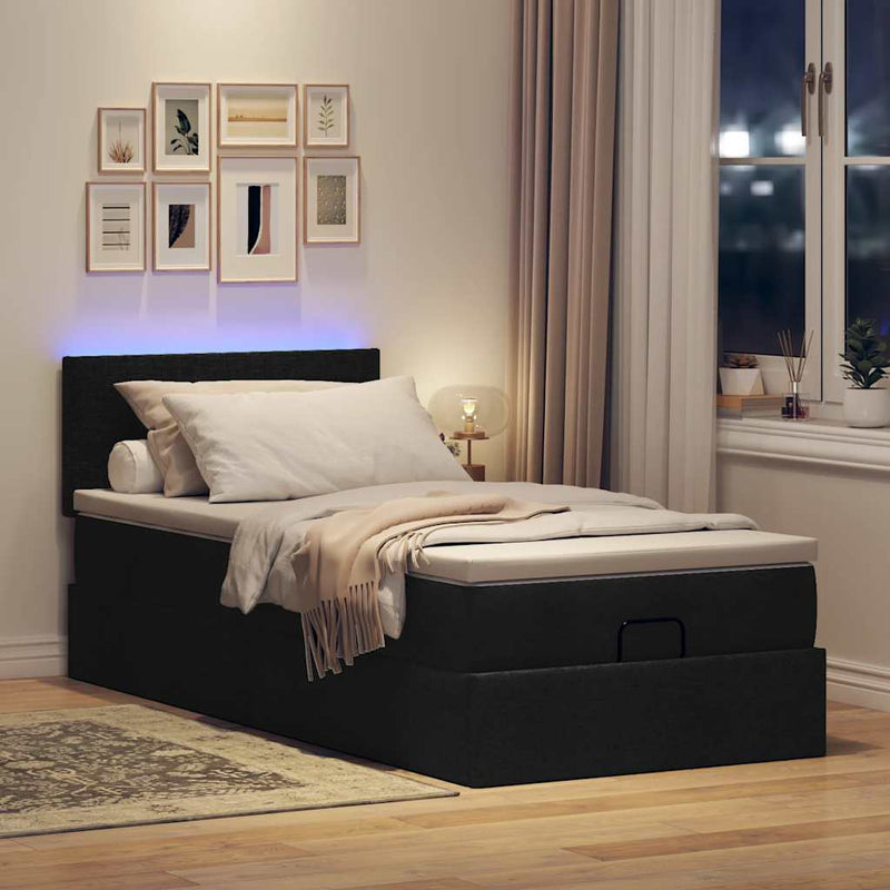 vidaXL fekete szövet ottomán ágy matraccal & LED-ek 80x200cm