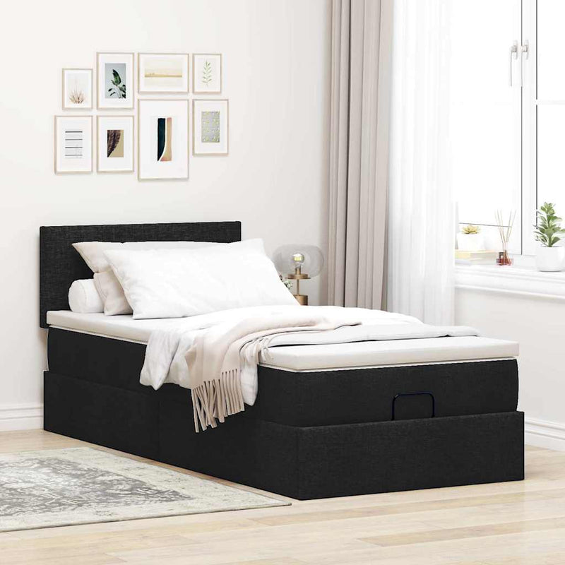 vidaXL fekete szövet ottomán ágy matraccal & LED-ek 80x200cm