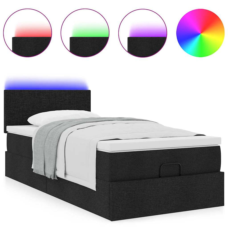 vidaXL fekete szövet ottomán ágy matraccal & LED-ek 80x200cm