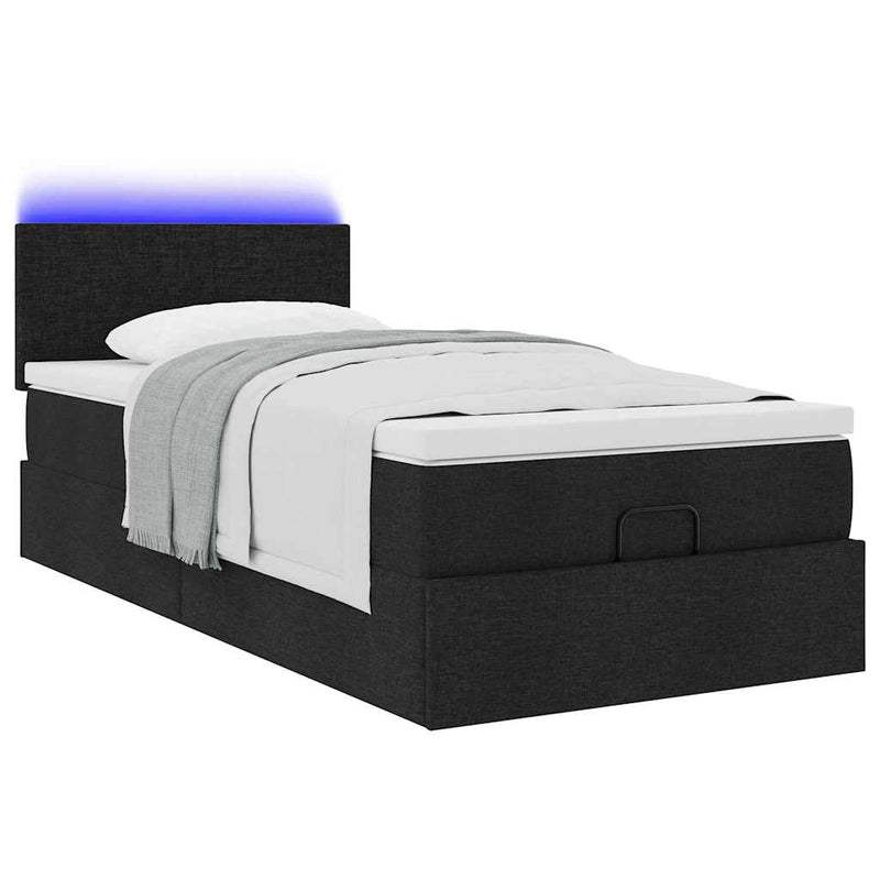 vidaXL fekete szövet ottomán ágy matraccal & LED-ek 80x200cm