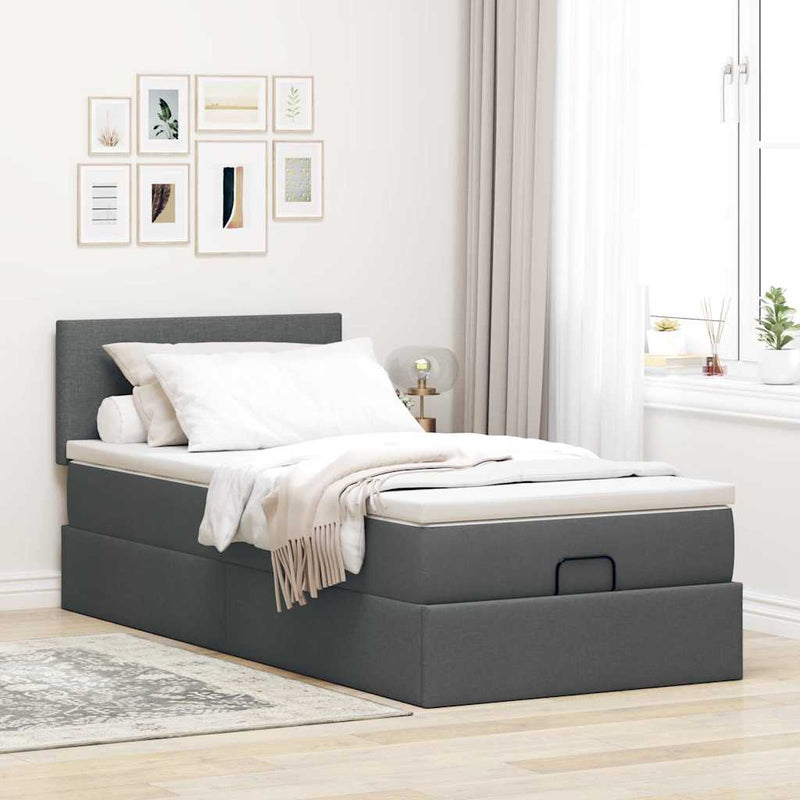 vidaXL Ottomán ágykeret matraccal sötét szürke 90x190cm szövet
