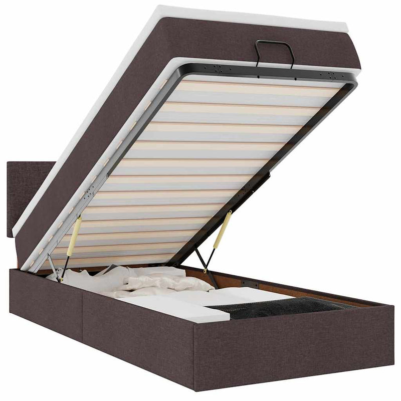 vidaXL sötétbarna szövet ottomán ágy matraccal & LED-ek 90x200 cm