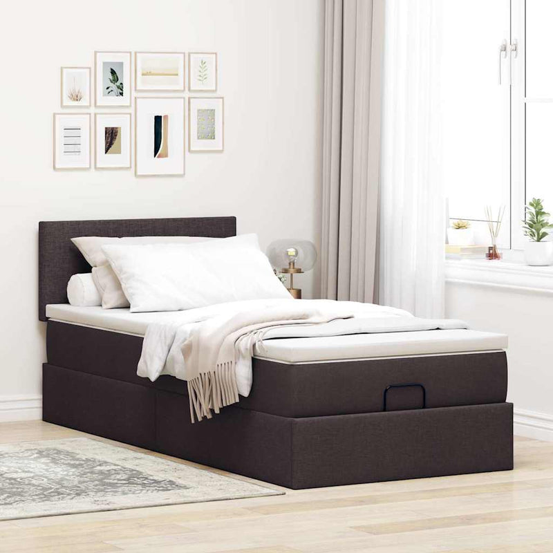 vidaXL sötétbarna szövet ottomán ágy matraccal & LED-ek 90x200 cm