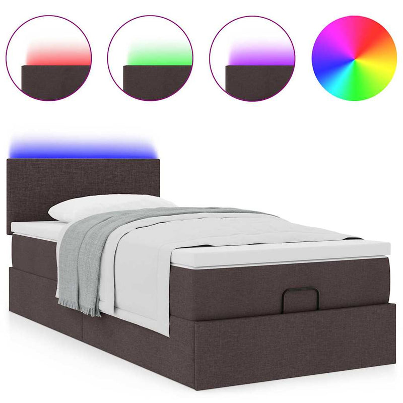 vidaXL sötétbarna szövet ottomán ágy matraccal & LED-ek 90x200 cm