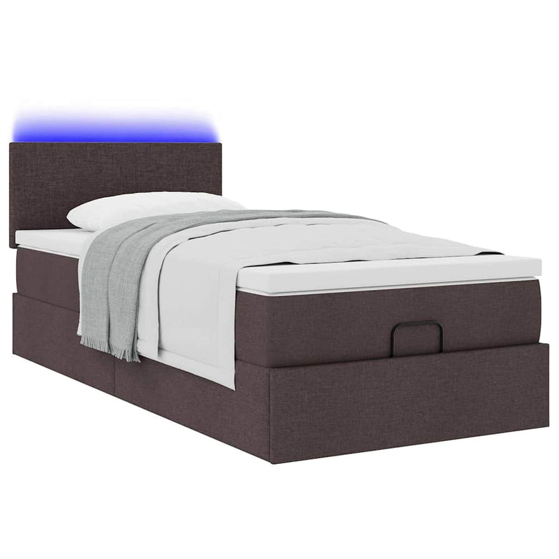 vidaXL sötétbarna szövet ottomán ágy matraccal & LED-ek 90x200 cm