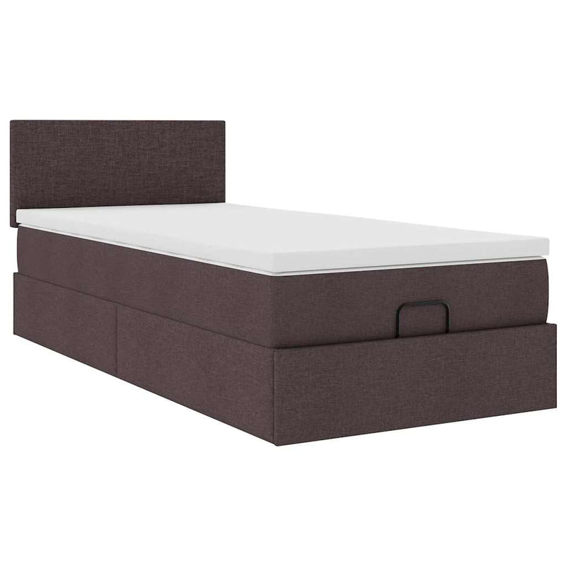 vidaXL sötétbarna szövet ottomán ágy matraccal & LED-ek 90x200 cm