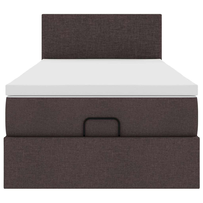 vidaXL sötétbarna szövet ottomán ágy matraccal & LED-ek 90x200 cm