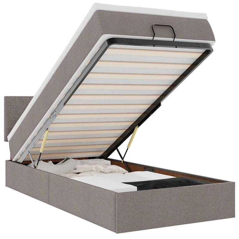 vidaXL tópszínű szövet ottomán ágy matraccal & LED-ek 90x200 cm