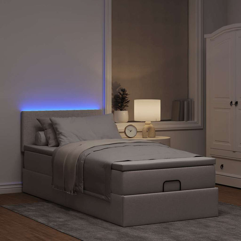 vidaXL tópszínű szövet ottomán ágy matraccal & LED-ek 90x200 cm