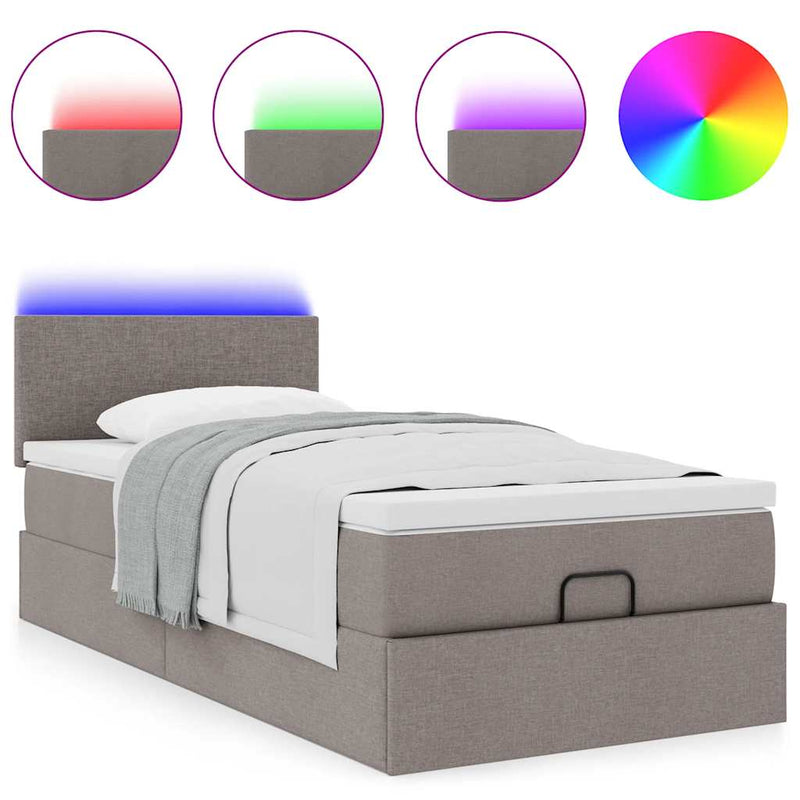 vidaXL tópszínű szövet ottomán ágy matraccal & LED-ek 90x200 cm